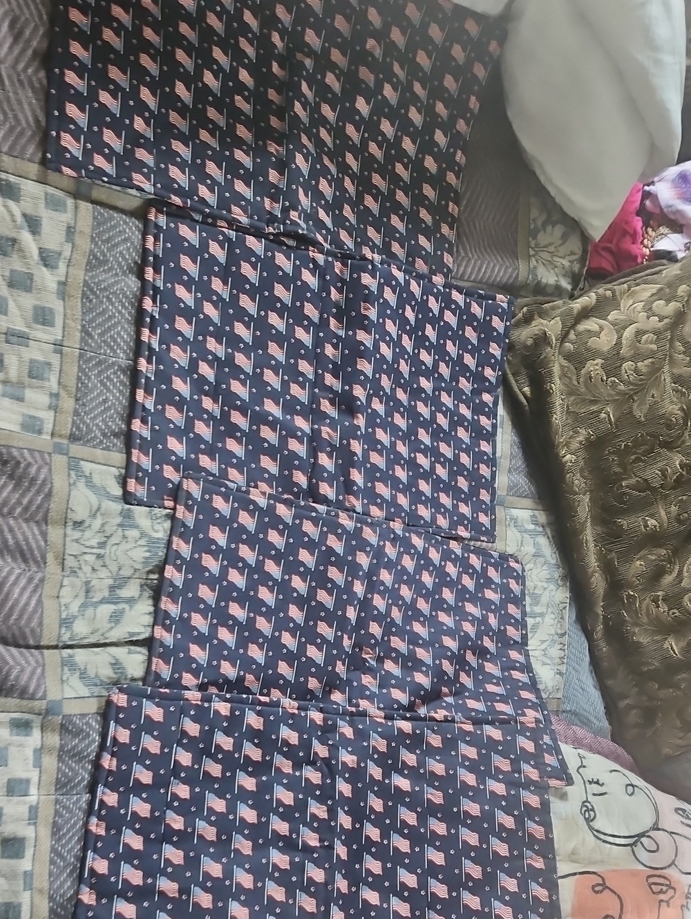 Navy Fabric Placemats with USA Flag Prints - Set of 4